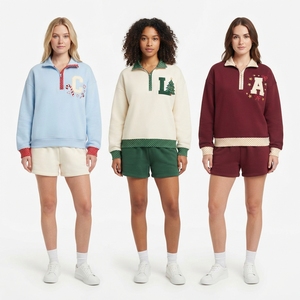 ชุดเสื้อสเวตเชิ้ตแขนยาวและกางเกงขาสั้นสำหรับ<span class=keywords><strong>ผู้หญิง</strong></span> ลายคริสต์มาส สีพื้น สำหรับฤดูหนาว ชุดลำลอง 2 ชิ้น - Product Image 1