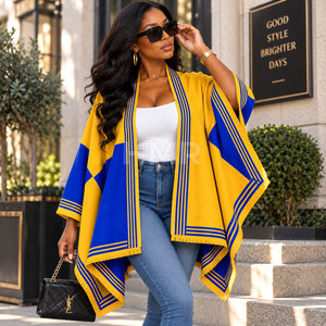 HMR Sorority Sisterhood Knitted Shawl Blanket Cardigan <b>Jumper</b> Sweater Cross Open Front <b>Poncho</b> Knit Sweater - Product Image 4