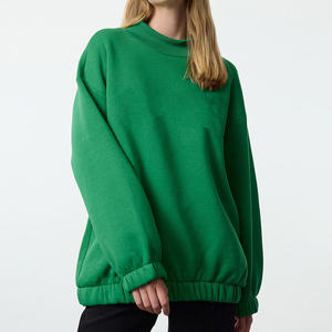 Sudadera de cuello alto oversize para mujer, con lavado ácido, color liso, hombros caídos, de algodón tejido, con logo frontal, para otoño - Product Image 3