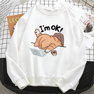เสื้อฮู้ดผู้หญิงลายตลกสำหรับมืออาชีพ เสื้อฮู้ดผู้หญิงสีพื้นลายแมวคอมพิวเตอร์ เสื้อสเวตเชิ้ตผ้าฟลีซอุ่นสบาย ระบายอากาศได้ดี คอกลม - Product Image 5
