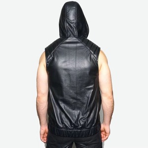 Chaleco de Motociclista sin Mangas con Capucha de Cuero Genuino para Hombre, Marca Rao Crafts, con Bolsillos Tipo Canguro, Protección UV y Resistente al Viento, para Invierno - Product Image 3