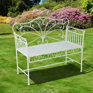 Panchina da Giardino Bianca con Braccioli per Patio, Hotel, Centri Commerciali, Parchi - Struttura Durevole in Legno e Metallo - Arredo Esterno Versatile - Product Image 1