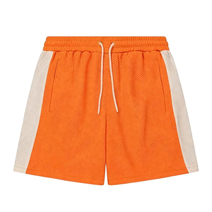 Shorts de basketball personnalisés en maille respirante 100 % polyester tricoté pour hommes, coupe droite, séchage rapide, style rétro, taille élastique - Product Image 1