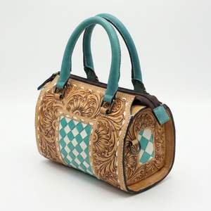 กระเป๋าหนังแท้ 100% ลายแกะสลักดอกไม้สไตล์ตะวันตก  กระเป๋าถือขนาดเล็ก  กระเป๋าเดินทางคุณภาพสูงสำหรับผู้หญิง - Product Image 4