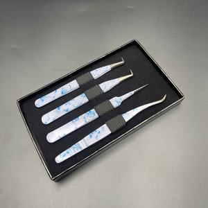 Pince à épiler professionnelle en acier inoxydable de haute qualité, avec poignée diamantée, pour extensions de cils, 11 cm, noire, personnalisable, avec impression papier marbré durable - Product Image 4