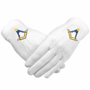 Gants maçonniques blancs en coton écologiques et durables avec emblème imprimé par transfert thermique, style uni pour usage quotidien - Product Image 1