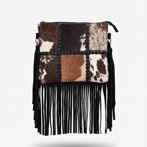 Western Genuine Cowhide Patchwork Fringe Crossbody <b>Bag</b> Handmade Leather Tassel Shoulder Handbag Women Custom Bohemian Boho <b>Bag</b> - Product Image 1