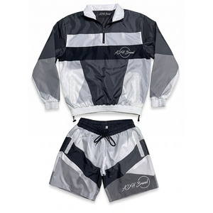 Ensemble de survêtement ADH Color Blocking à manches longues et quart de zip, short sportif, séchage rapide, léger, pour l'été - Product Image 1