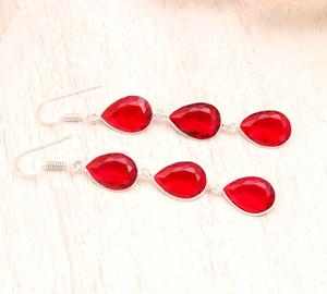 925 Sterling <b>Silver</b> Red Garnet Pear Cut Long <b>Dangle</b> <b>Earrings</b>, Multi Stone Drop <b>Earrings</b>, Natural Garnet Gemstone Jewelry for Wom - Product Image 4