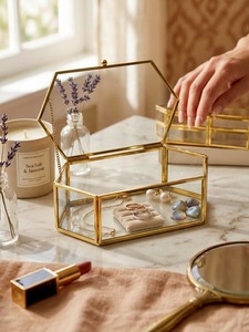 Premium Handcrafted <b>Metal</b> & Glass Jewellery <b>Box</b> Artistic Square Design with High Quality Materials for Long Term <b>Storage</b> - Product Image 5