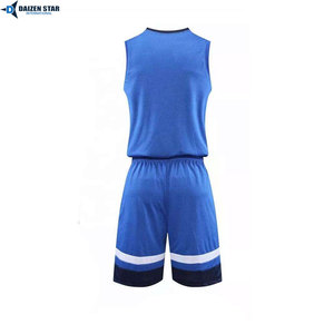 Men's Blue V-Neck Sleeveless Basketball Jersey Set Moisture Wicking Mesh Elastic Waist Heat-Transfer Printed Polyester/Cotton - Product Image 3