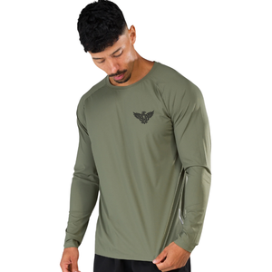 Camiseta de Manga Larga para Hombre, Color Oliva, Cuello Alto, Logotipo Serigrafiado, Suave, Transpirable, de Secado Rápido, Ligera, Corte Regular, Informal, para Uso Diario - Product Image 3