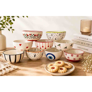 Bol en céramique peint à la main en gros, motifs floraux, cœurs mignons et œil porte-bonheur, bol de haute qualité en porcelaine pour salade, soupe et dessert, en promotion - Product Image 1