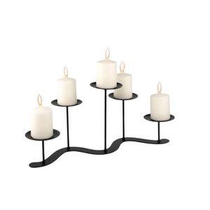 Minimalist Matte <b>Black</b> Metal 5 Pillars Candle Holder Geometric Multi-Tiered Candle Stand For Fireplace Mantle Dining Table - Product Image 4