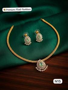 Premium Matt Finish Floral Necklace <b>Set</b> with Earrings Gold Plated Women's Bridal Wedding Jewelry Third Party Certified - Product Image 3