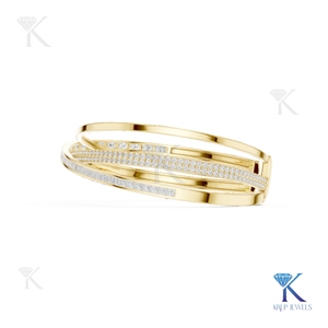 Brazalete de Diamantes Cultivados en Laboratorio, Diseño Cruzado, Oro Sólido de 14K/18K, Joyería Fina de Lujo para Mujer, Fabricante Mayorista - Product Image 3