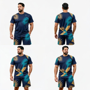 Men's Tropical Print <b>Shirt</b> and Shorts Set Digital Printing Quick Dry <b>Summer</b> Casual Wear Custom Logo 220g Fabric - Product Image 1