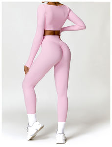 Vente flash : Ensemble de leggings taille haute et haut court à manches longues pour femmes, séchage rapide, coupe ajustée, tenue de sport, yoga, activewear - Product Image 3