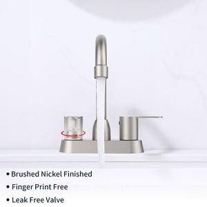 Rubinetto per Lavabo Bagno in Acciaio Inox 304 con 2 Maniglie, Finitura Nichel Spazzolato, Rubinetti RV con Finitura Oro per 3 Fori - Product Image 2