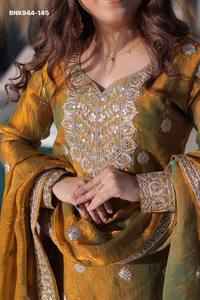 Elegant Look Excellent Quality Fancy Chiffon with <b>Sequins</b> Embroidered work Sharara-<b>Top</b> & Dupatta Set Supplier from India - Product Image 4