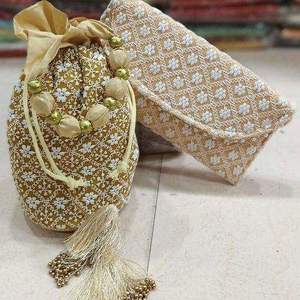 Handmade <b>Green</b> Cotton Potli <b>Bag</b> & Purse With Pearl Embroidery Flower Pattern Tassel For Wedding Decoration For Women And Girls - Product Image 2