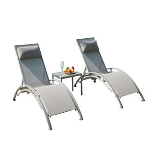 Set di 3 Lettini Prendisole Regolabili in Alluminio per Esterni, Resistenti alle Intemperie, con Tavolino Laterale in Metallo per Piscina o Terrazza - Product Image 1