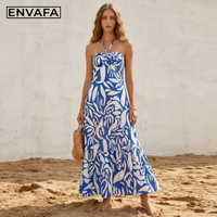 Robe longue d'été élégante pour femme, col carré, sans manches, imprimé léopard, taille haute, coupe ajustée, lavable, avec logo personnalisé