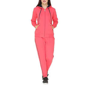 Ensemble de survêtement rose à capuche zippé pour femme, manches longues, tricoté, sportif, décontracté, 2 pièces, coupe régulière, toutes saisons, respirant - Product Image 1