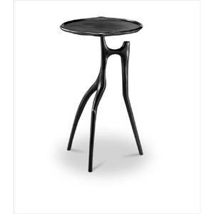 Mesa Auxiliar de Resina Negra con Diseño de Hoja de Loto, Hecha a Mano, Contemporánea, para Esquinas o Entradas, para Realzar una Sola Mesa Auxiliar - Product Image 1