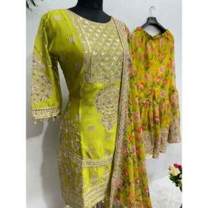 Vêtements de fête indiens et pakistanais de créateur, haut, bas et dupatta avec dentelle fantaisie - Product Image 4