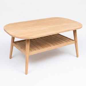 Minimalist <b>Solid</b> Teak Oval Teak Slatted Coffee Table High Quality Natural Finish with Open Shelf for Hotel Lounge Wholesale - Product Image 4