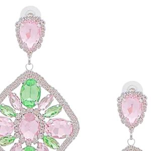 Boucles d'oreilles pendantes élégantes en cristal rose clair et vert pour femme, bijoux de mode, accessoire de luxe, cadeau pour fête et mariage - Product Image 2