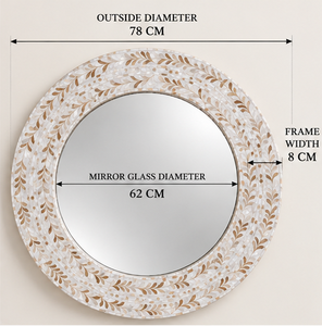 Miroir mural rond contemporain de luxe avec incrustation de nacre, 78 cm, motif feuille fait main, décoration de mariage Diwali, décoration d'intérieur - Product Image 2