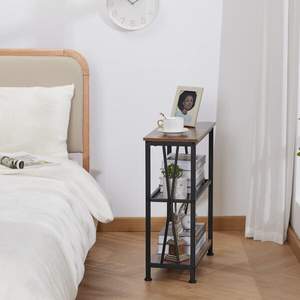 Table d'appoint industrielle à 3 niveaux – Meuble d'appoint en bois rustique avec étagère en maille et structure en acier noir - Product Image 3