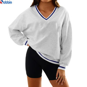 Sweat-shirt à col en V imprimé et brodé avec logo personnalisé, pour femme, décontracté, à manches longues, coupe ample, streetwear, parmi les plus vendus - Product Image 2