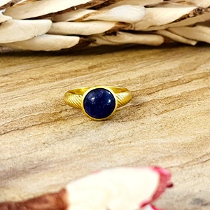 Unique Design Boho Solitaire <b>Ring</b> Minimalist Brass <b>Rings</b> Women 18k Gold Plated Textured <b>Lapis</b> <b>Lazuli</b> Jewelry Wholesale/OEM/ODM - Product Image 1