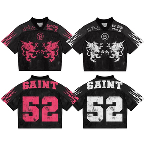 Camiseta Deportiva Corta Negra con Diseño Gótico de Llamas, Número 52 SAINT, Camiseta de Malla con Gráficos, Estilo Urbano Atrevido, Top Atlético, Venta al Por Mayor OEM - Product Image 4