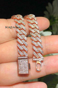 Bracelet chaîne en moissanite plaqué or rose S925, coupe ronde brillante, micro-pavé, bracelet à maillons de luxe unisexe - Product Image 2