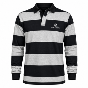 เสื้อโปโลรักบี้แขนยาวลายทางสำหรับผู้ชาย คอปกพับได้ ทรงปกติ ใส่ได้ทุกฤดู ผลิตจากผ้าฝ้าย - Product Image 6