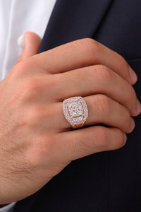 Luxury Rose Gold 925 <b>Silver</b> or 10K 14K Gold Finish Statement <b>Ring</b> for <b>Mens</b> Hip Hop <b>Ring</b> Square Iced Out Diamond Style - Product Image 5