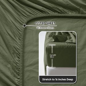 Parure de draps 4 pièces 100 % lin tissé moderne, couleur vert olive, 100 fils/cm², motif uni, écologique, toutes saisons - Product Image 5