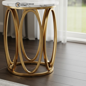 Luxury White Top Side <b>Table</b> Gold Stainless Steel Oval Base Modern Industrial Design End <b>Table</b> for Bedroom Warehouse Living - Product Image 4