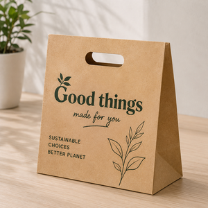 Bolsa Rectangular de Papel Kraft Biodegradable y Ecológica Personalizada con Asas Troqueladas para Empresas y Compras - Product Image 1