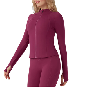 Women's Solid Color Full Sleeve Zip-Up Crew Neck Yoga Jacket Crystal Sequined <b>Waterproof</b> Breathable Knitted Sportswear Top - Product Image 2