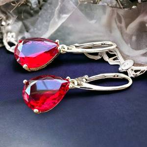 Boucles d'oreilles vintage en rubis de synthèse, argent sterling 925, vermeil plaqué or 14K, pierre de naissance de juillet, fermoir à barrette, cadeau, bijoux pour mariage et fête - Product Image 3