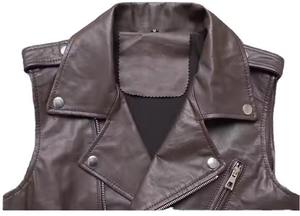 Gilet de motard respirant en cuir PU pour homme, couleur unie, col montant, fermeture éclair, vêtement d'extérieur d'automne, longueur standard, style urbain - Product Image 6