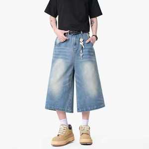 Denim <b>Jeans</b> Jorts <b>for</b> <b>Men</b> Loose Fit <b>Wide</b> <b>Leg</b> Cotton Stacked Design Straight <b>Leg</b> Baggy <b>Mens</b> Pants Long Shorts - Product Image 2