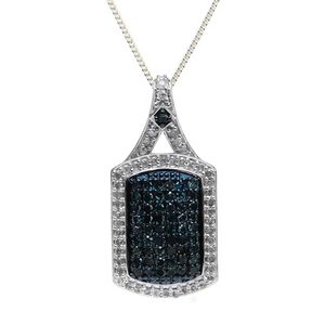Blue Black and White Moissanite Pendant Rectangular <b>Charm</b> Link Chain Necklace for Women - Product Image 2