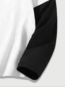 เสื้อยืดแขนยาวโอเวอร์ไซส์ผ้าฝ้ายพิมพ์ลายสำหรับผู้ชาย คอเสื้อแบบคอกลมสีตัดกัน แฟชั่นสตรีทแวร์ - Product Image 5