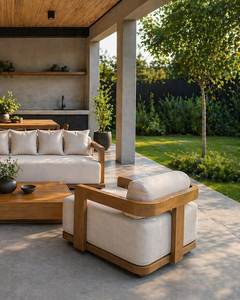 Luxury Modern Teak Wood <b>Outdoor</b> <b>Sofa</b> Set Minimalist Patio Lounge Furniture for Villa Resort Hotel Indonesia - Product Image 2